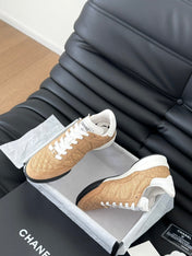 CC SNEAKER IN PEANUT BROWN MIX WHITE EMBROIDERED LAMBSKIN