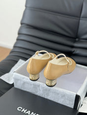 CC MARY JANE SHOES IN SEPIA BEIGE MIX BLACK LAMBSKIN WITH GOLD HARDWARE