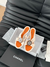 VIVID ORANGE FABRIC CC SLIDE SANDALS