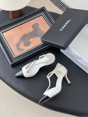 HIGH HEELS WAIST CUTTING IN WHITE MIX BLACK CALFSKIN