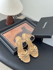 HIGH HEELS SANDALS IN TAN BEIGE SHEEPSKIN
