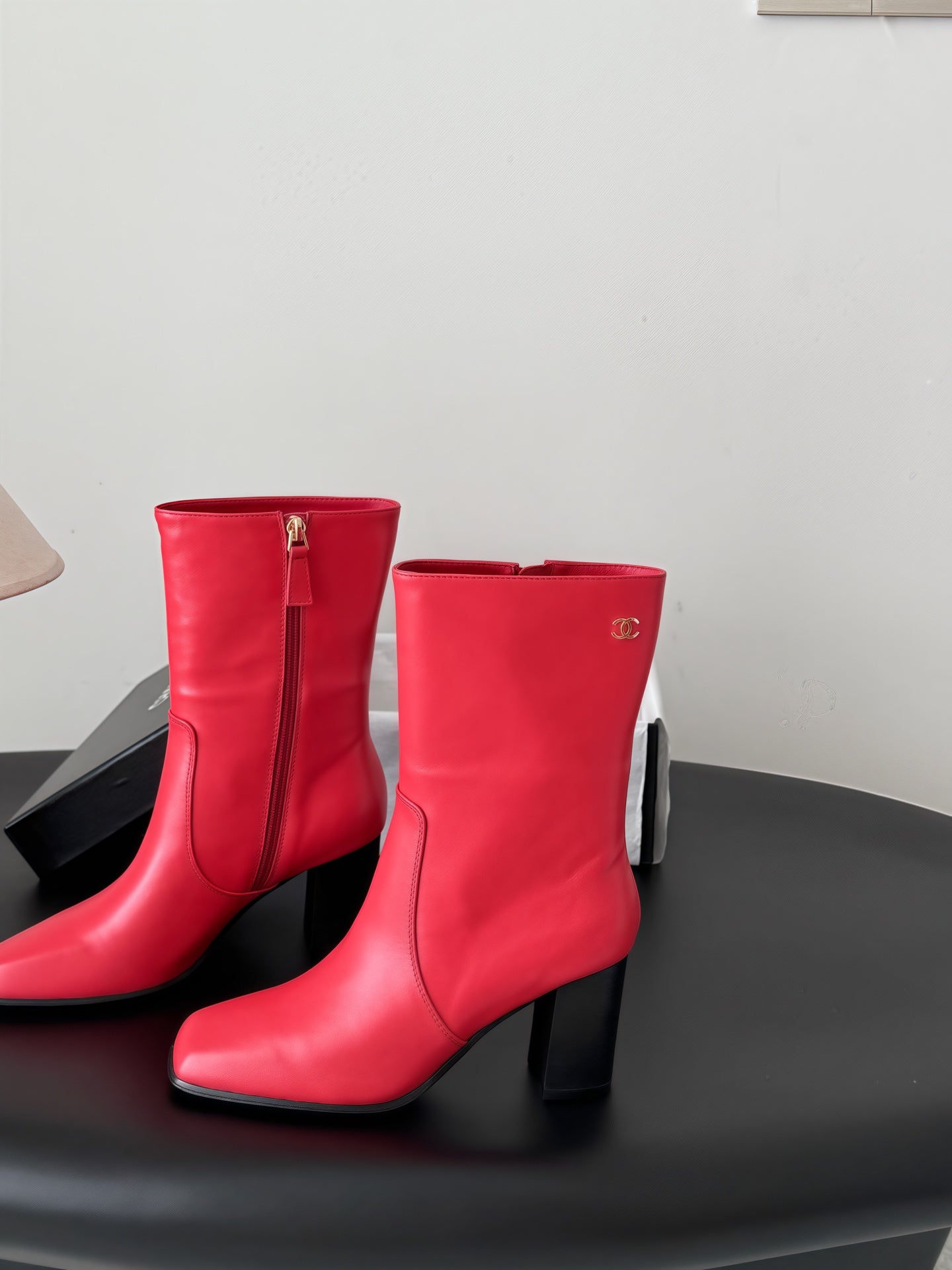 CHANEL 26S ANKLE BOOT 70 MM IN RED CALFSKIN SQUARE TOE