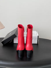CHANEL 26S ANKLE BOOT 70 MM IN RED CALFSKIN SQUARE TOE