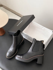 CHANEL 26S CHELSEA ANKLE BOOTS 70 MM IN BLACK CALFSKIN