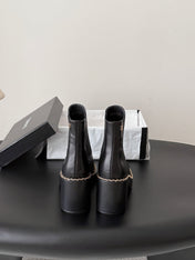 CHANEL 26S CHELSEA ANKLE BOOTS 70 MM IN BLACK CALFSKIN