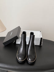 CHANEL 26S CHELSEA ANKLE BOOTS 70 MM IN BLACK CALFSKIN