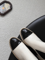 CHANEL 26S CHELSEA ANKLE BOOTS 70 MM  IN WHITE EMBOSSED AND BLACK PATENT