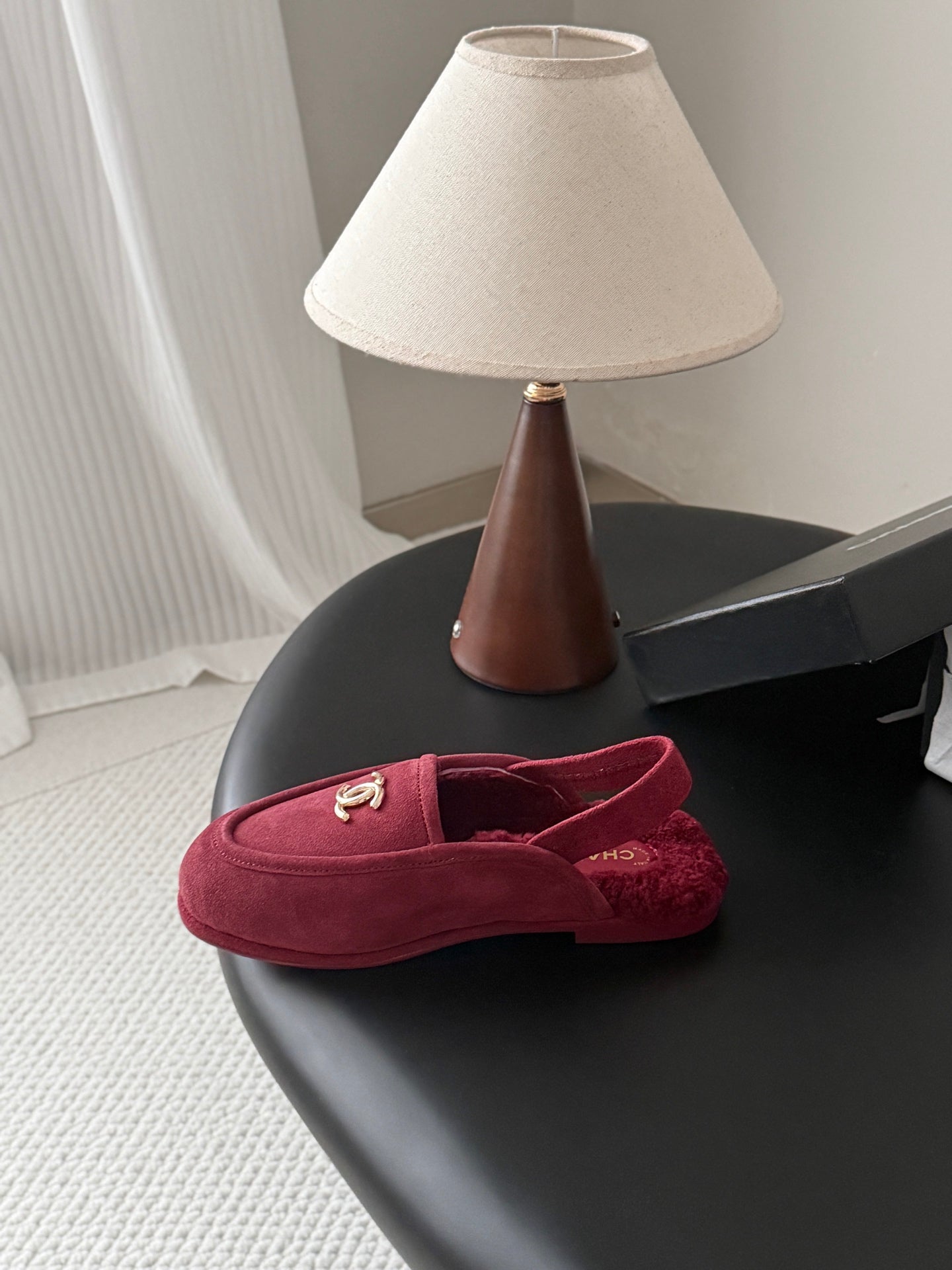 CHANEL 26S SLINGBACK LOAFERS IN RED SUEDE AND SHEARLING LINING