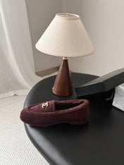 CHANEL 26S LOAFERS IN BURGUNDY SUEDE AND SHEARLING LINING