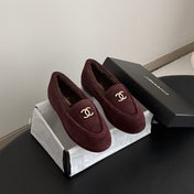 CHANEL 26S LOAFERS IN BURGUNDY SUEDE AND SHEARLING LINING