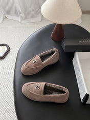 CHANEL 26S LOAFERS IN GREY SUEDE AND SHEARLING LINING