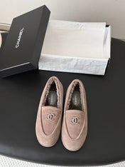 CHANEL 26S LOAFERS IN GREY SUEDE AND SHEARLING LINING