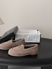 CHANEL 26S LOAFERS IN GREY SUEDE AND SHEARLING LINING