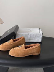 CHANEL 26S LOAFERS IN BROWN SUEDE AND SHEARLING LINING