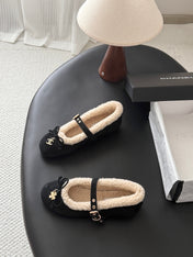 CHANEL 26S MARY JANE FLATS IN BLACK SUEDE AND SHEARLING