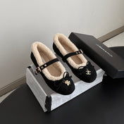 CHANEL 26S MARY JANE FLATS IN BLACK SUEDE AND SHEARLING