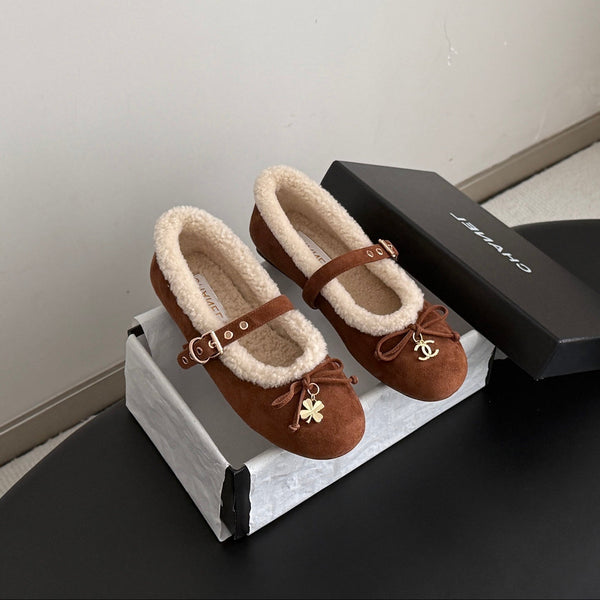 CHANEL 26S MARY JANE FLATS IN BROWN SUEDE AND SHEARLING