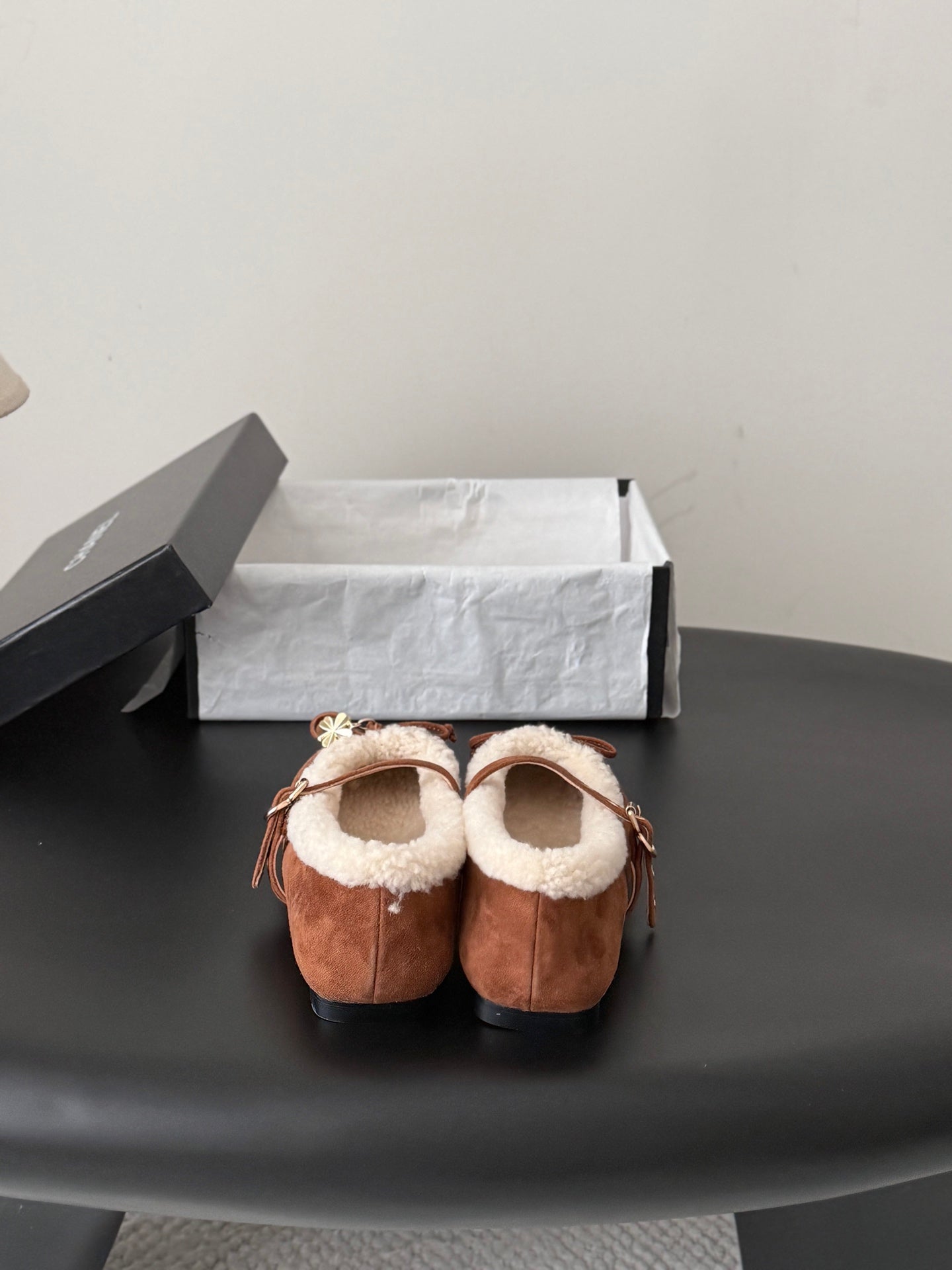 CHANEL 26S MARY JANE FLATS IN BROWN SUEDE AND SHEARLING