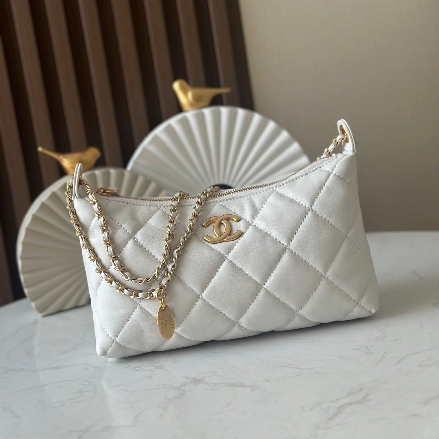 CHANEL 26S HOBO BAG 26 IN WHITE LAMBSKIN