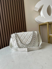 CHANEL 25S SHOULDER BAG 40 IN WHITE CAVIAR WITH SILVER HARDWARE
