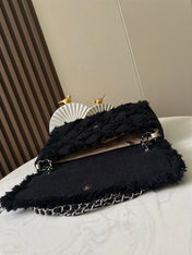 CHANEL 26S FLAP BAG 38 IN BLACK TWEED