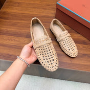 LP 26S PENNY LOAFERS IN BEIGE CALFSKIN WITH BASKETWEAVE DESIGN