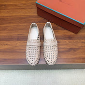 LP 26S PENNY LOAFERS IN CREAM WHITE CALFSKIN WITH BASKETWEAVE DESIGN