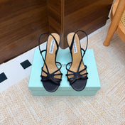 AQUAZZURA 26S CRYSTAL SANDALS 100 MM IN BLACK CALFSKIN