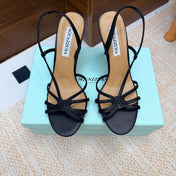 AQUAZZURA 26S CRYSTAL SANDALS 100 MM IN BLACK CALFSKIN