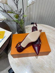 HIGH SLINGBACKS 5 CM IN BURGUNDY RED CALFSKIN