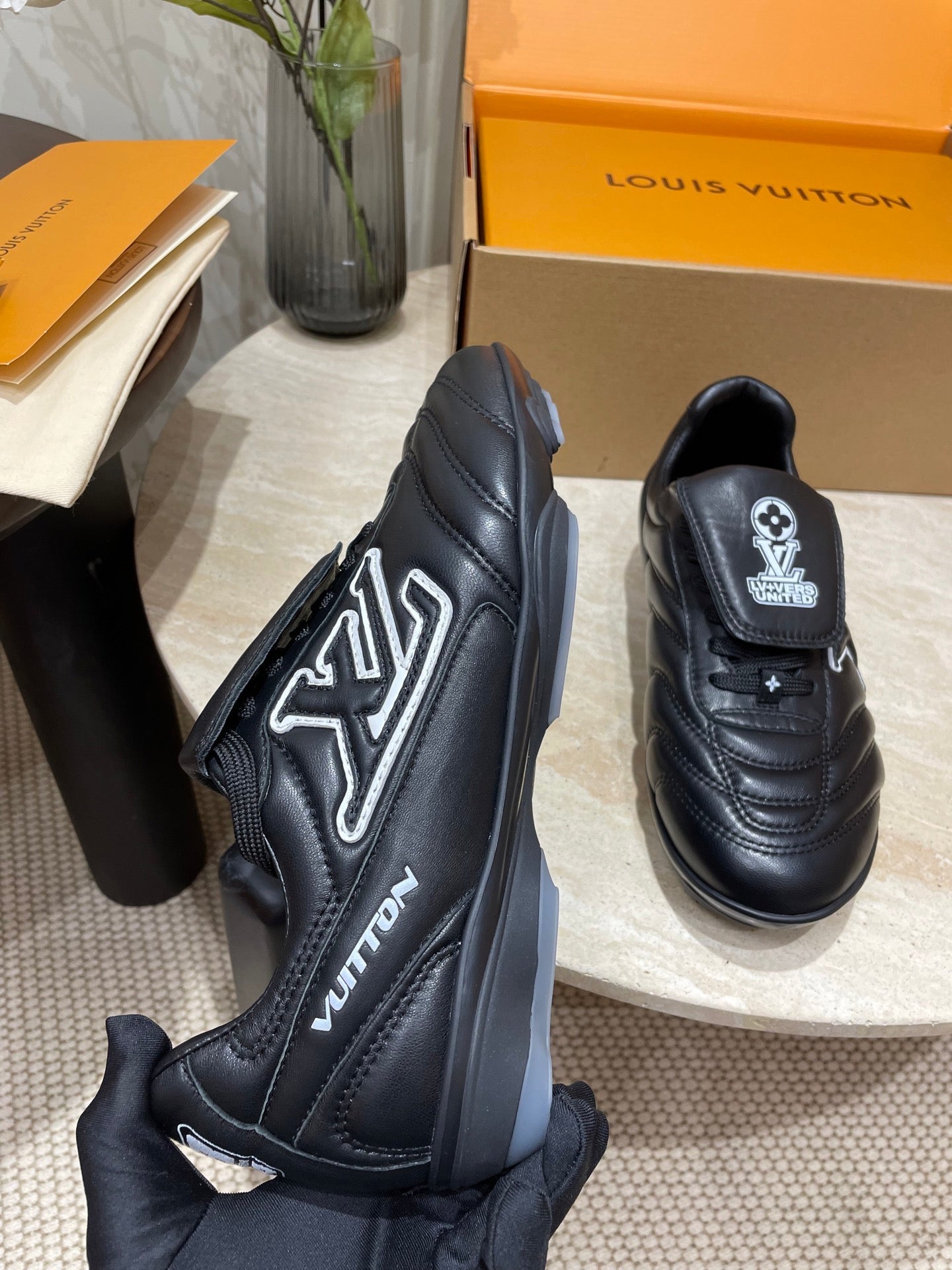 FOOTPRINT SOCCER SNEAKER IN BLACK CALFSKIN