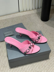 CAGOLE HIGH MULES IN SHOCKING PINK OIL-WAX SHEEPSKIN