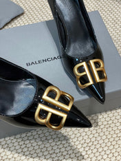 POINTED BB GOLD BUCKLE HIGH PUMPS 80MM IN BLACK PATENT CALFSKIN