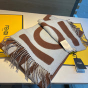 FF 185 CM SCARF IN CAMEL BROWN MIX GREY CASHMERE AND WOOL
