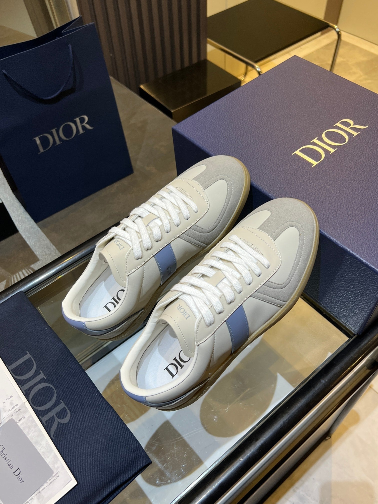 DIOR 26S B01 MATCHPOINT SNEAKER IN BLUE AND WHITE CALFSKIN WITH GRAY SUEDE