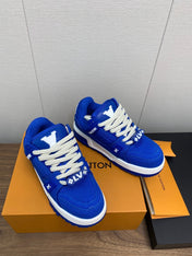 LV WOMEN'S TRAINER IN COBALT BLUE JACQUARD AND CALFSKIN