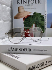 CHAIN PILOT SUNGLASS 581379 IN SILVER METAL LIGHT GREY SMOKE LENSES