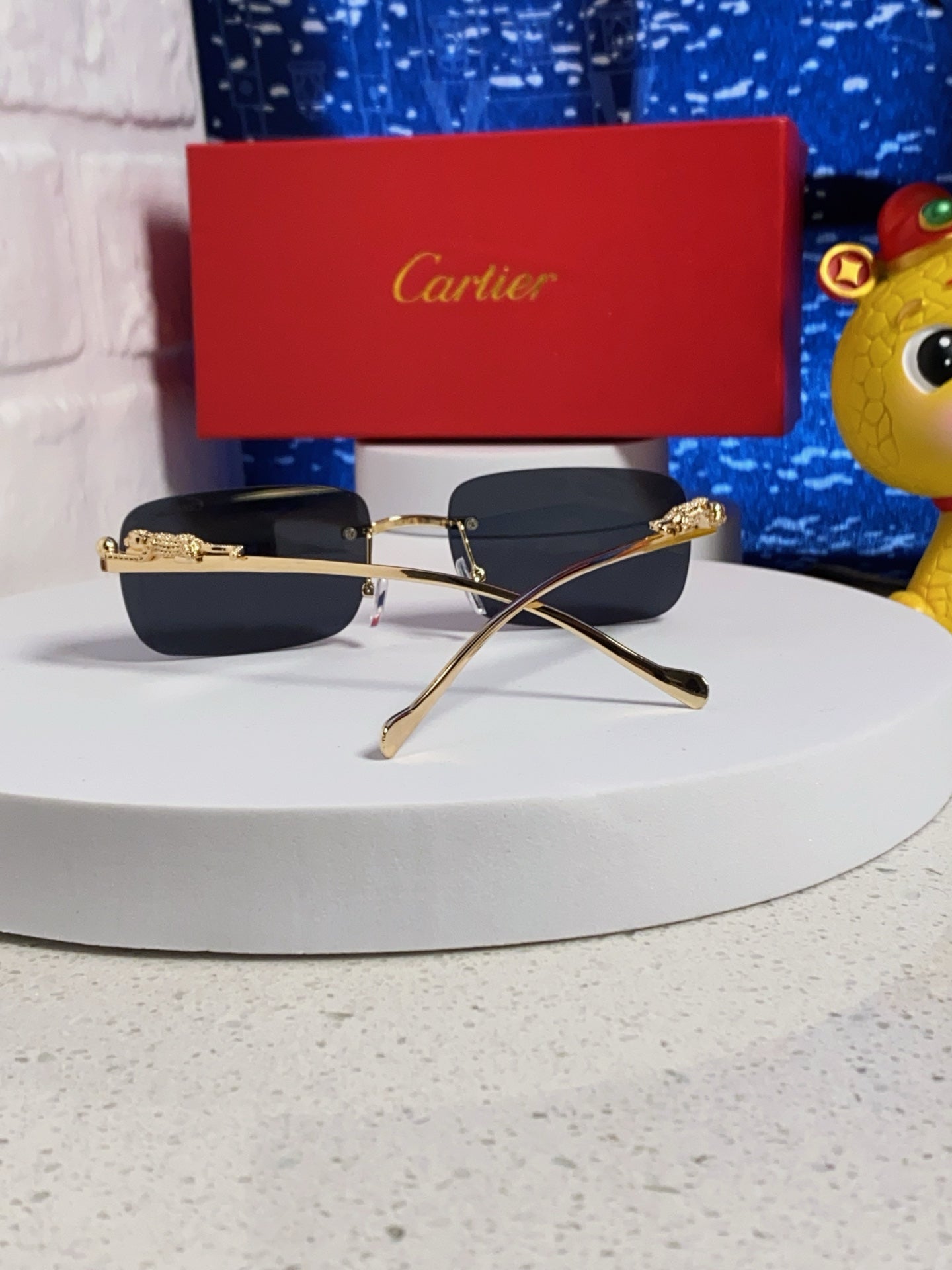 PANTHÈRE RIMLESS RECTANGULAR FRAME SUNGLASSES 531822 IN METAL