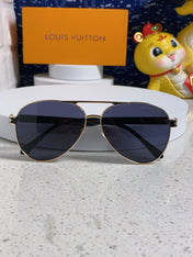 PILOT SUNGLASSES 571635 IN GOLD METAL BLACK LENSES MONOGRAM LOGO