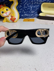 LINK SQUARE SUNGLASSES 570276 IN BLACK ACETATE GOLD LOGO