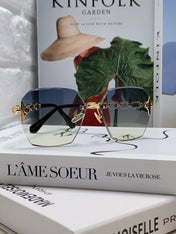 CHAIN SQUARE SUNGLASSES 570259 IN GOLD METAL GREY YELLOW SMOKE LENS
