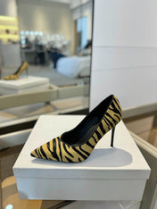 BALMAIN 25S HIGH HEELS 95MM IN YELLOW AND BLACK ZEBRA PRINT CALFSKIN