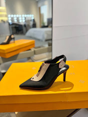 ALLURE HIGH 8 CM SLINGBACK IN BLACK MIX SAND BROWN CALFSKIN