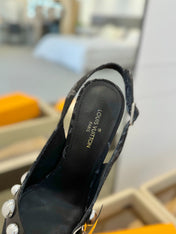 HIGH HEELS 95 MM IN BLACK MONOGRAM DENIM WITH CRYSTALS