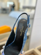 HIGH HEELS 95 MM IN CLASSIC BLUE MONOGRAM DENIM WITH CRYSTALS