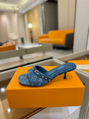 LV X TM 6AM HIGH 4 CM MULE IN NAVY BLUE MONOGRAM DENIM