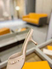 LV X TM 6AM HIGH 4 CM MULE IN LINEN TAN CALFSKIN