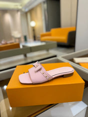 LV X TM 6AM FLAT MULE IN BABY PINK CALFSKIN