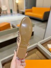 ROMY FLAT BALLERINA IN LIGHT PINK MESH PATENT CALFSKIN
