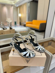 HIGH SANDALS 75 MM IN SILVER CALFSKIN